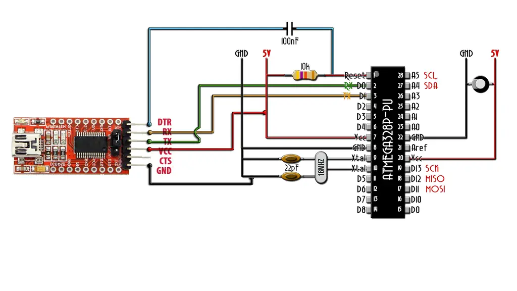 Upload code using FTDI module into ATMega328p-PU chip